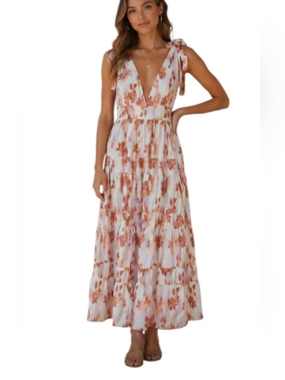 House of Harlow 1960 Maxi Dress with White & Rust Floral Linen Size XL NWOT fall
